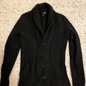Bloomingdales Aqua brand cashmere sweater. Black cable knit cardigan. Medium.